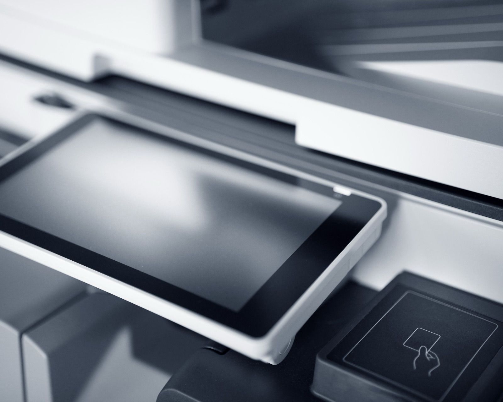 The touchscreen control panel of a digital press, where a short run is set up and sent to print.